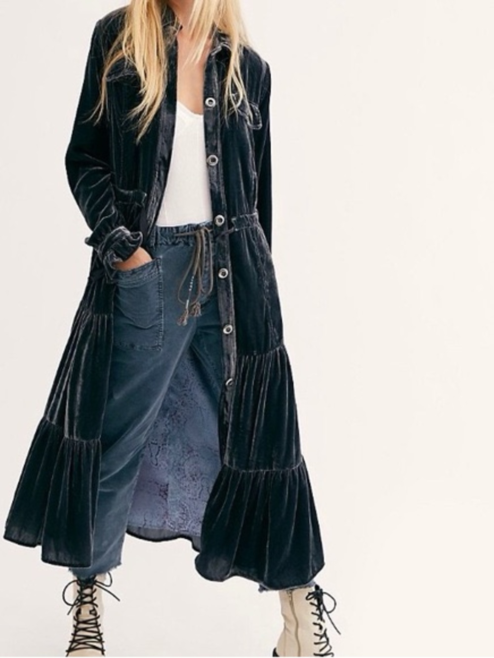 NWT Free People velvet Bella Donna Duster Jacket XS